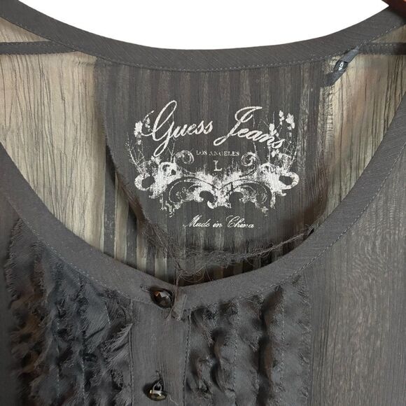 Vintage Guess Jeans Sheer Black Blouse Tunic Top Whimsigoth Dropwaist Blouson L - Picture 2 of 13